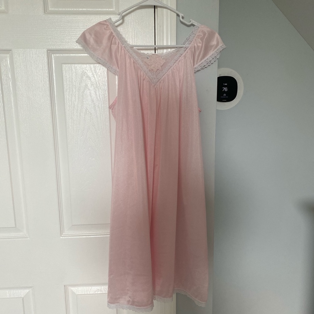Vintage pink and white laced satin nightgown